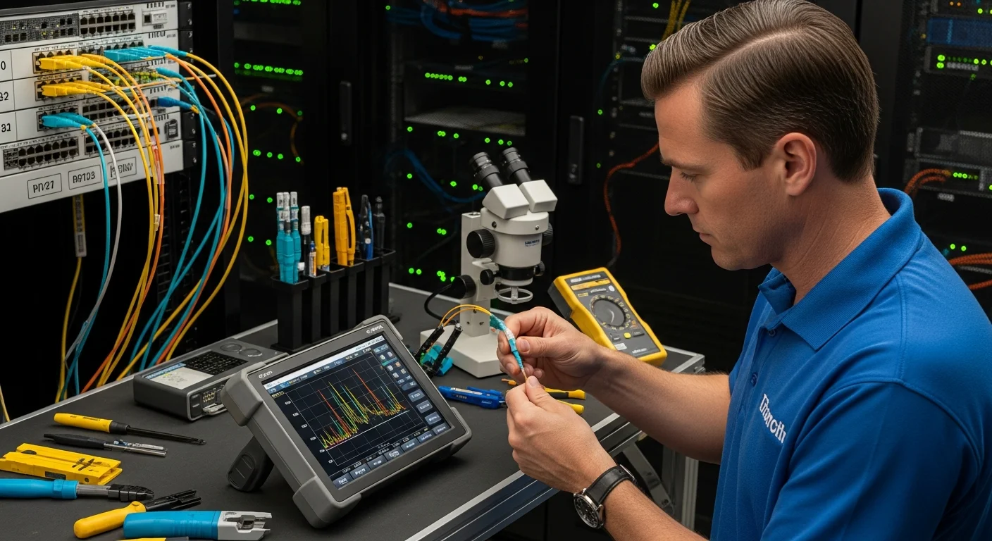 Testing fibra ottica con strumentazione professionale - Certificazione collegamenti e misure attenuazione