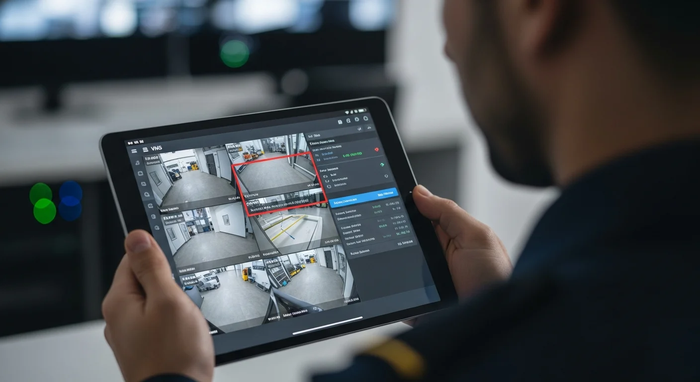 Applicazione mobile VMS su tablet per gestione remota telecamere e visualizzazione flussi video