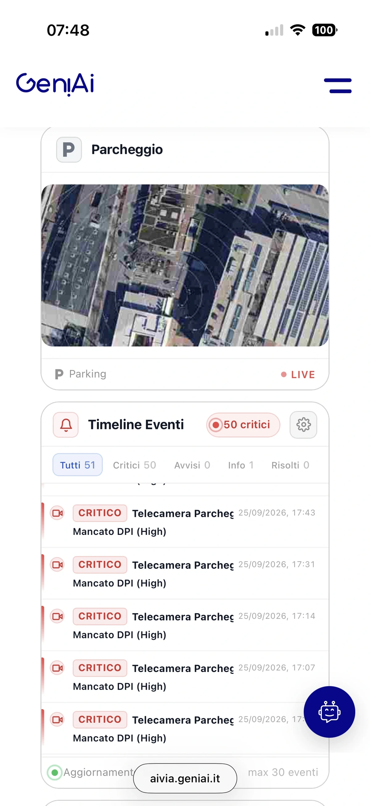 Esempio di schermata dashboard T-Vigilo